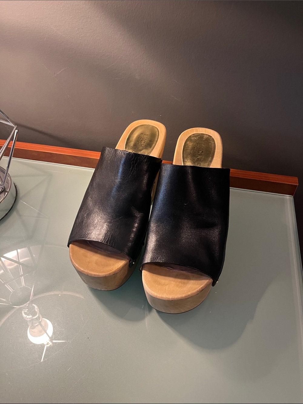 Michael Kors Michael Leather Slide Platform Sandals in Black